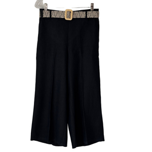 Tahari Black Linen Cullote Wide Leg Pants with Elastic Back Band and Belt Small